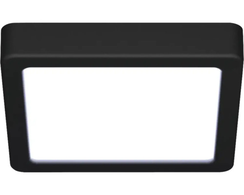 Fyrkantig LED-taklampa med svart ram och vit ljusyta.