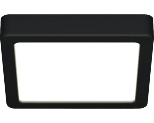 Fyrkantig LED-taklampa med svart ram och vit ljusyta.