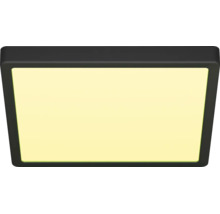 Kvadratisk LED-panel med svart ram och vit lysande yta.