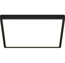Kvadratisk LED-taklampa med svart ram.