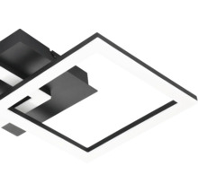 Modern LED-taklampa i svart och vitt med geometriska kvadratiska ramar.