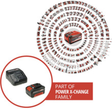 Översikt över Einhell Power X-Change-familjen med ett stort antal kompatibla verktyg och trädgårdsmaskiner för 18 Volts batterisystemet.