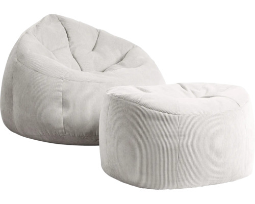 Set med sittsäck och matchande fotpall i manchestertyg.