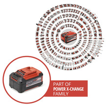 Einhell Power X-Change-batteri med ett stort urval av kompatibla verktyg och trädgårdsmaskiner från batterisystemet.