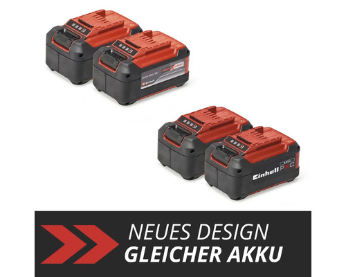 Einhell Power X-Change batterier, 18 Volt, 5,2 Amperetimmar, Litiumjon, jämförelse av gammal och ny design med samma batteriteknik.