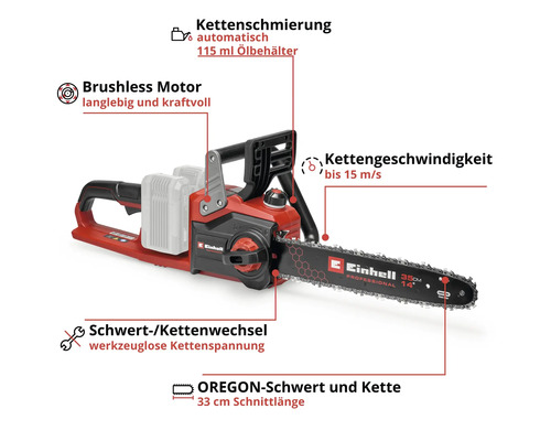 Batteridriven motorsåg EINHELL GP-LC 36/35 Li 35cm utan batteri & laddare (2x18V)
