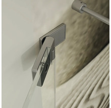 Vaggfaste for duschkabin av metall med gangjarn for glasfixering