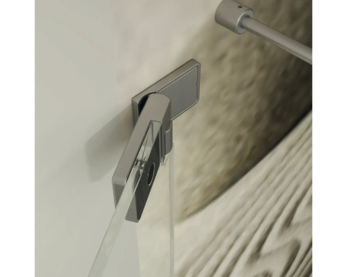 Vaggfaste for duschkabin av metall med gangjarn for glasfixering