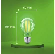 Philips LED filamentlampa med 60 millimeters diameter och 104 millimeters totalhöjd.
