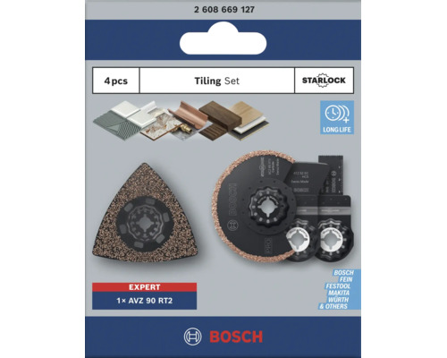 Bosch Starlock kakelsats med 4 tillbehör för multiverktyg för slipning och kapning av olika material.