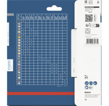 Baksidan av förpackningen för Bosch Expert cirkelsågblad med applikationstabell för olika material och teknisk data.
