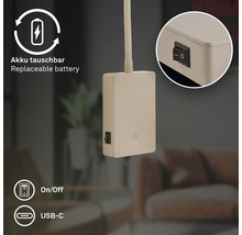 Batterihölje för lampor med utbytbart batteri, på av knapp och USB C anslutning.