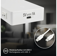 Uppladdningsbar enhet med USB C laddningsport och på av knapp inklusive USB C laddningskabel