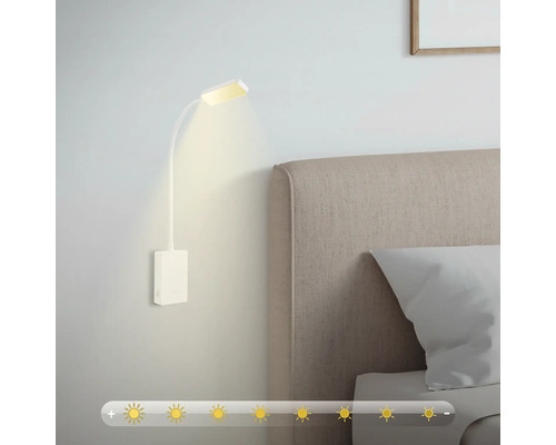 LED väggläslampa med flexibel arm och dimfunktion för montering bredvid sängen