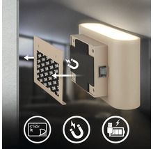 Vägglampa med självhäftande platta och magnetfäste samt uppladdningsbart USB batteri