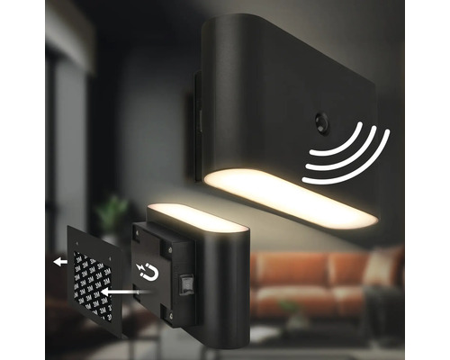 Vägglampa med rörelsesensor för magnetisk montering med självhäftande kudde