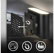 Vägglampa med magnetfäste, självhäftande montering och USB-uppladdningsbart batteri.