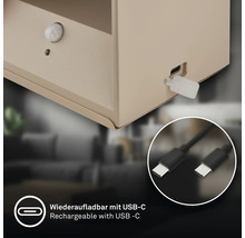 Vägglampa med rörelsedetektor och USB-C laddningsport inklusive laddningskabel.