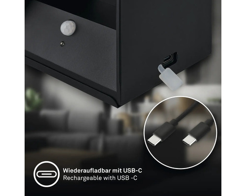 Vägglampa med rörelsesensor och USB-C laddningsport inklusive laddningskabel