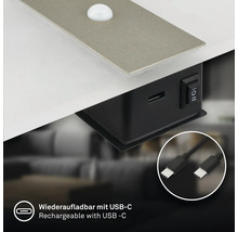 Underskåpsbelysning med rörelsedetektor och USB-C laddningsport för enkel montering på möbler.