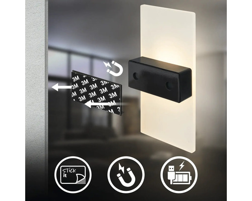 Vägglampa med magnethållare tejp och uppladdningsbart batteri med USB laddningsport