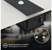 LED underskåpsbelysning med rörelsesensor, laddningsbar via USB C-kabel, lämplig för infällnad i möbler.