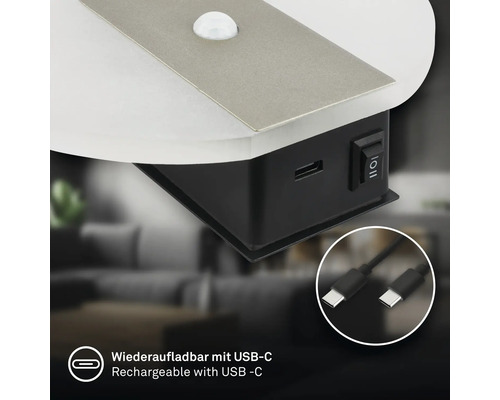 LED lampa med rörelsesensor och USB C port för laddning inklusive USB laddkabel