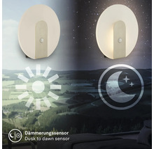 Rund LED vägglampa med rörelsedetektor och skymningssensor för utomhusbruk