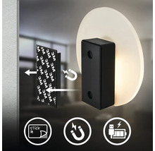 LED vägglampa med självhäftande fäste och magnetlås inklusive uppladdningsbart batteri med USB anslutning