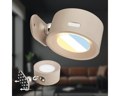 Rund magnetisk LED vägglampa med rörlig led för montering med självhäftande dyna för inomhusbruk.
