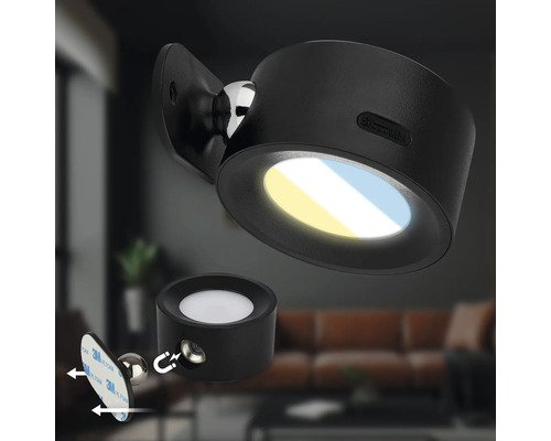 Rund LED vägglampa med magnetisk kulled för montering med självhäftande fäste för flexibel ljusriktning