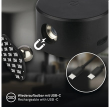 Rund LED-lampa med magnetfäste och USB C-laddningskabel.