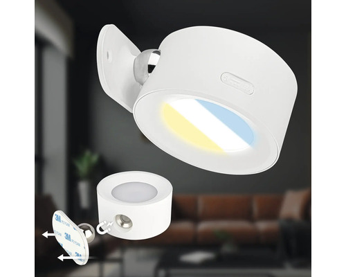 Magnetisk LED vägglampa med kulled för montering med självhäftande kuddar.