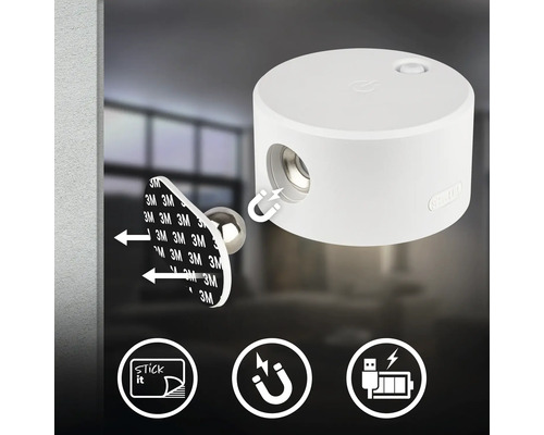 Magnetisk LED-lampa med självhäftande fäste och uppladdningsbart batteri via USB för flexibel montering