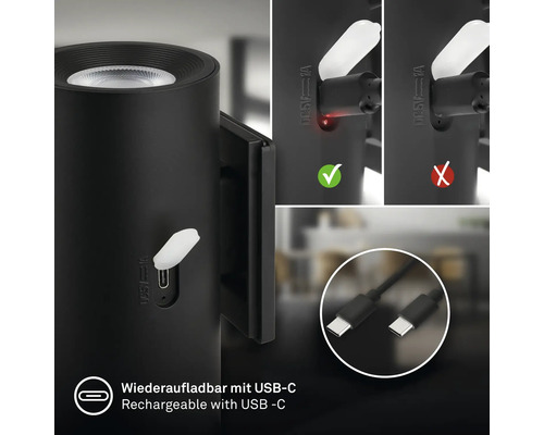 Uppladdningsbar LED-lampa med USB C-laddningsport och USB C-laddningskabel