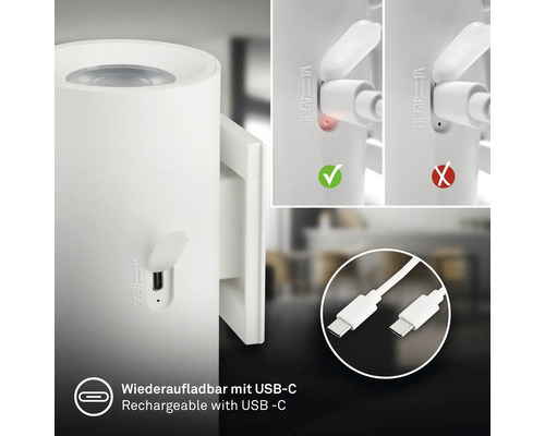 Uppladdningsbar lampa med USB C port inklusive laddkabel och laddningsindikator