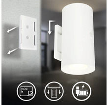 Vägglampa med batteri och USB laddningsport för väggmontering med självhäftande platta