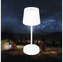 Bärbar LED bordslampa med touch-brytare för utomhusbruk framför en campingbakgrund