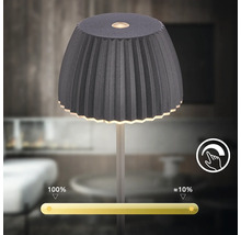 Modern LED bordslampa med plisserad skärm och steglös touchdimmerfunktion från 10 till 100 procents ljusstyrka.