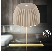 Bordslampa med veckad skärm och touch dimfunktion för steglös ljusreglering mellan tio och etthundra procent.