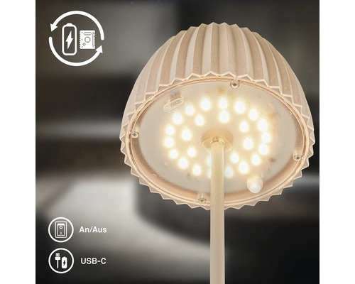 LED bordslampa med batteri och USB-C laddningsanslutning samt av och på knapp