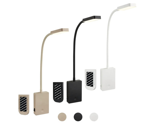 Tre batteridrivna LED lampor med flexibel arm och väggfäste med självhäftande remsor