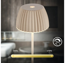 Dimbar bordslampa med plisserad skärm och touchfunktion för ljusstyrkereglering från tio till etthundra procent.