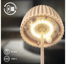 LED-bordslampa med uppladdningsbart batteri, USB-C-port och av-på-strömbrytare i underifrån vy.