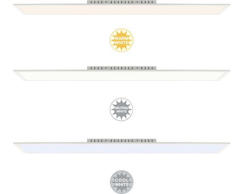 LED-paneler med olika vita toner: varmvitt, neutralvitt och kallvitt.