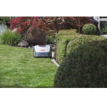 AL-KO robotgräsklippare i drift på en gräsmatta i en trädgård.