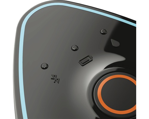 Detaljvy av en enhet med Bluetooth-symbol, batteriindikator och kontrollknappar