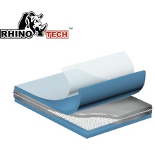 Rhino Tech Logo. Tvärsnitt av en tätningsfolie med flera lager.