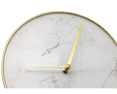 Nextime logotyp väggklocka med marmorutseende och guldvisare