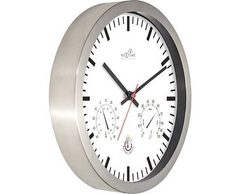 Väggklocka med integrerad termometer och hygrometer